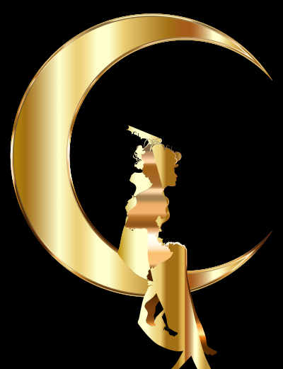 Gold Fairy Sitting On Crescent Moon clipart