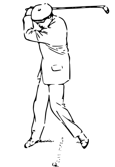Golfer at the top of the stroke clipart