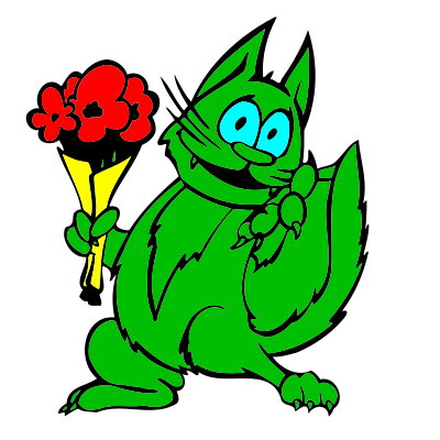 Green Cat With Flowers clipart