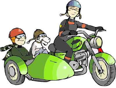 Green motorcycle and sidecar wacky races style clipart