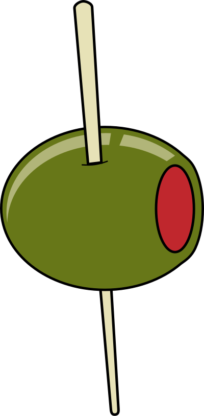 Green olive on a toothpick clipart