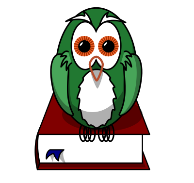 Green owl sitting on a book clipart