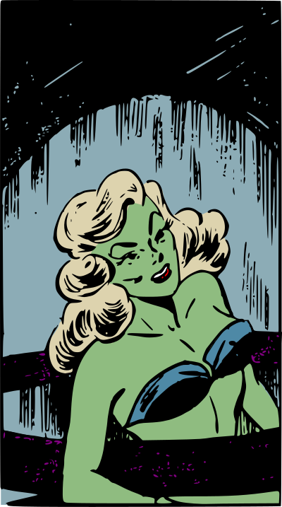 Green skinned bikini space babe clipart