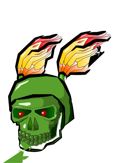 Green Skull with Flames clipart