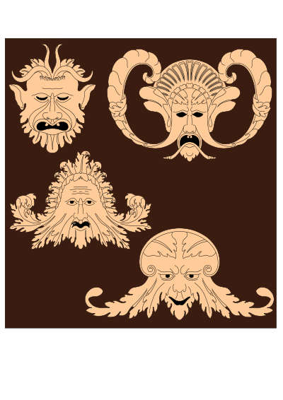 Grotesques from carved panels clipart