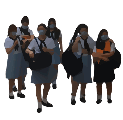 Group of High School Girls in Masks clipart