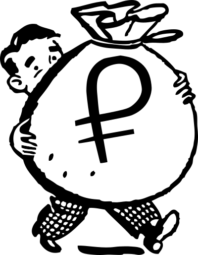 Guy With a Big Bag of Petro Coin Line Art clipart
