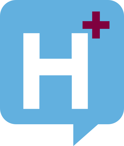 H+ Logo for Health.SE. No background. White and purple text clipart