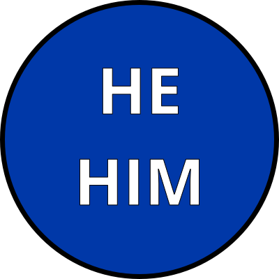He him pronouns round dark blue badge clipart
