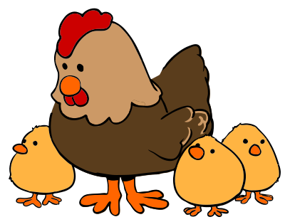 Hen and Chicks cartoon style clipart