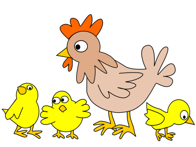Hen with three chicken clipart