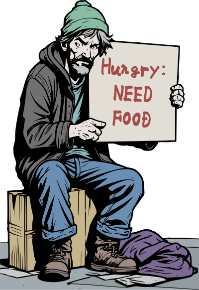 Homeless Guy Holding Hungry Sign clipart