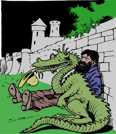 Homeless Man and Dragon - Colour Remix clipart
