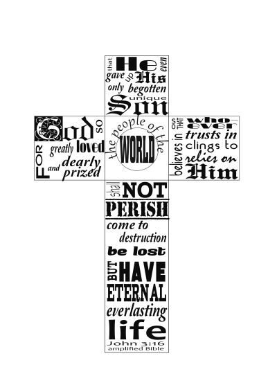 John 3:16 typography in cross clipart