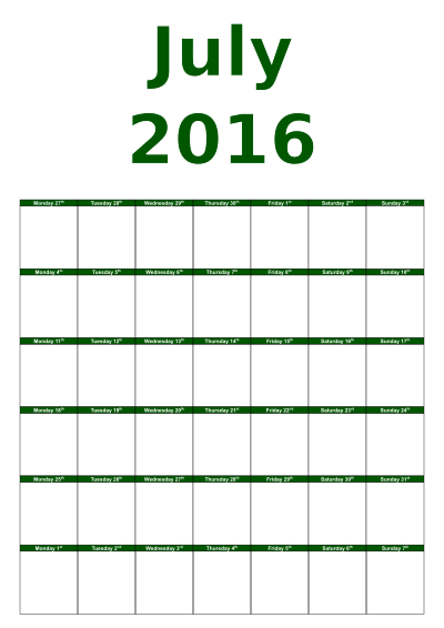 July calendar clipart