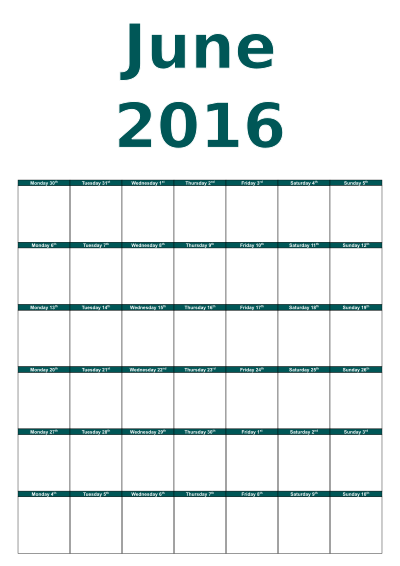 June calendar clipart