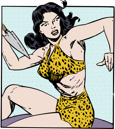 Jungle girl with spear - colour remix clipart