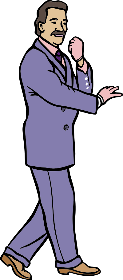 Karate guy in a fashionable purple suit w/ gloves clipart