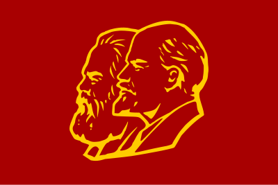 Karl Marx & Vladimir Lenin on red flag clipart