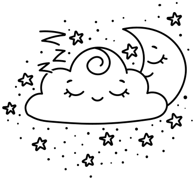 Kawaii Crescent Moon And Cloud Line Art clipart
