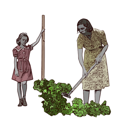 Kid Watches Mother in the Garden clipart