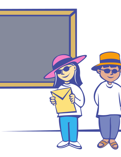 Kids in front of a blackboard clipart
