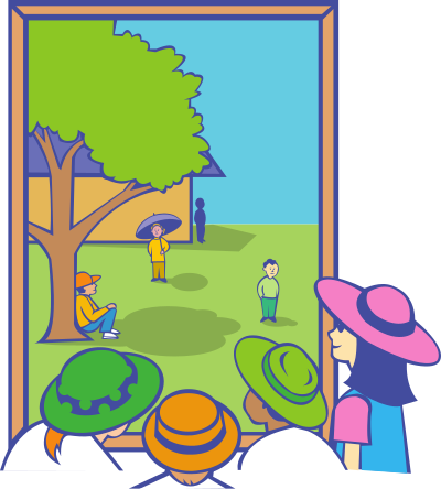 Kids looking out window v2 clipart