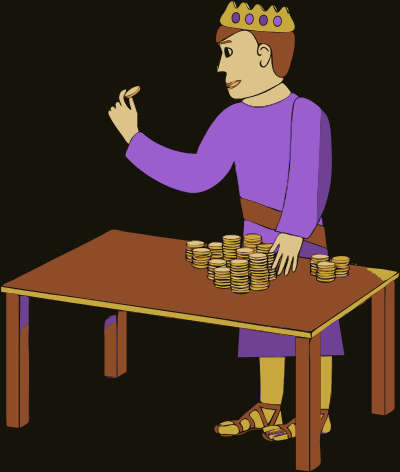 King counting his gold clipart