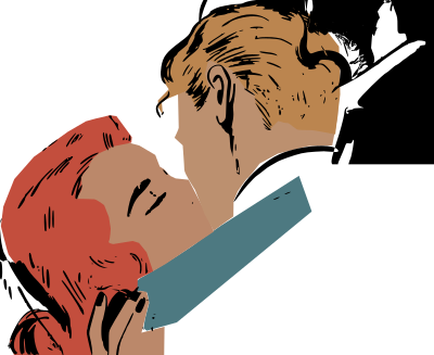 Kissing retro couple clipart
