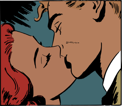 Kissing retro couple in square clipart