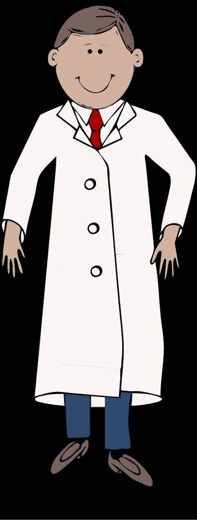 Lab coat worn by scientist with red tie clipart