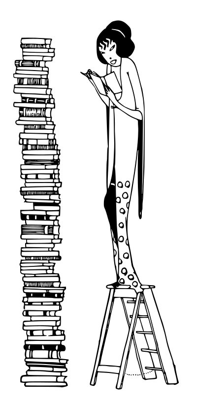 Lady and Stack of Books clipart