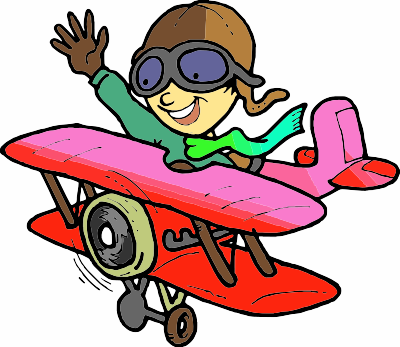 Lady flying in Bi-plane clipart