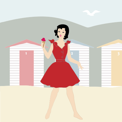 Lady In Red At The Beach clipart