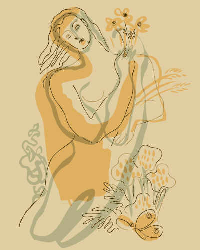 Lady with flowers clipart