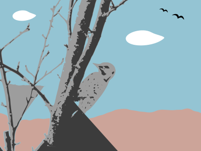 Landscape with woodpecker clipart