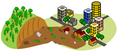 Landslide near the city clipart