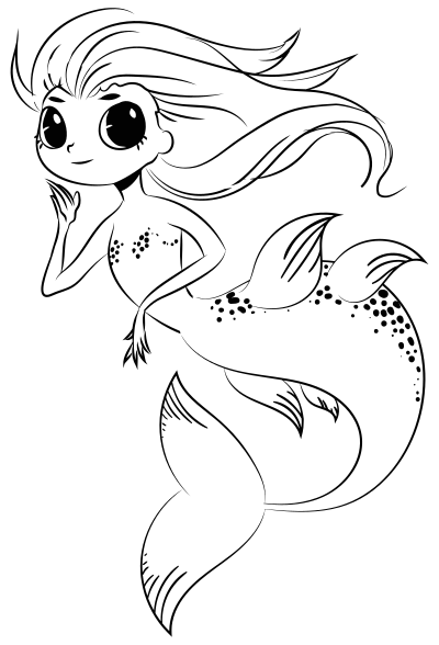 Large Eyed Mermaid Line Art clipart