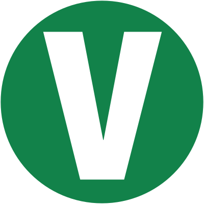 large V on green circle for vegan vegetarian clipart
