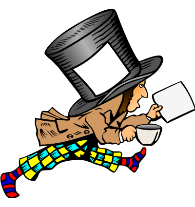 Mad hatter with clean label on hat holding paper clipart