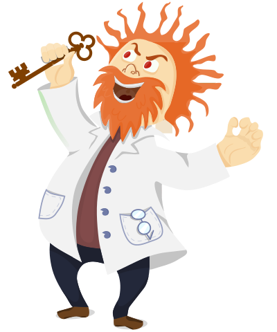 Mad scientist with a key clipart