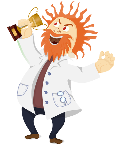 Mad scientist with a trophy clipart