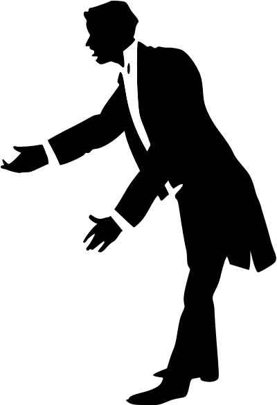 Man explaining or introducing formal black white clipart