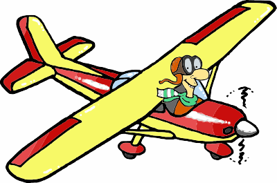 Man flying a red and yellow plane clipart