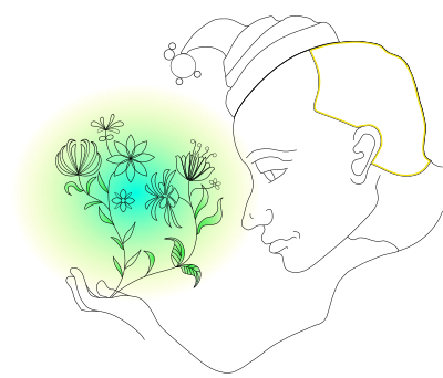 Man with glowing flowers in his hand clipart