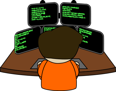 Man working at computers clipart