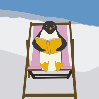 Manchot en train de lire sur une chilienne clipart