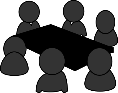 Meeting around a table in grayscale clipart