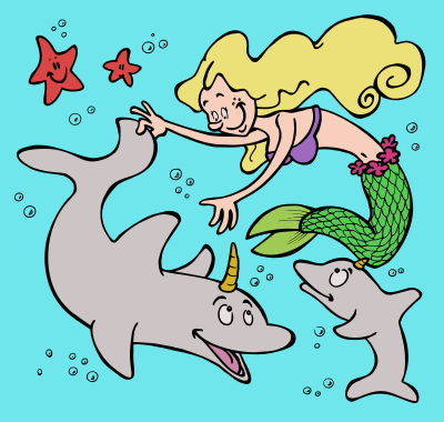 Mermaid and Dolphins - Colour clipart