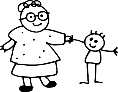 Mom holding childs hand - outline clipart